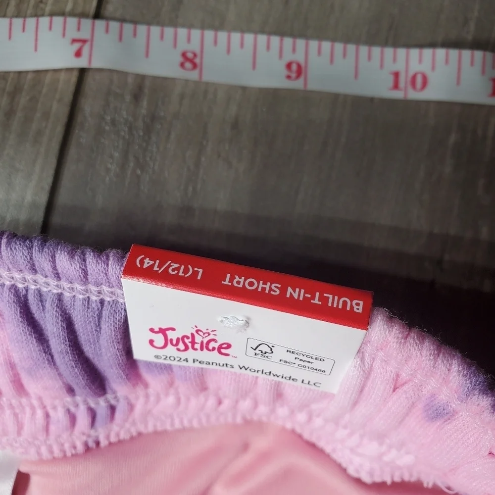 NWT Justice Girls Pink Purple Tie-Dye Snoopy Fleece Skirt Skort Size Large 12/14